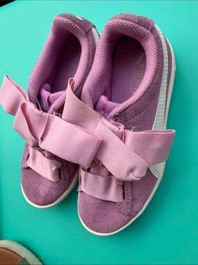 Puma Kids Pink Suede Ribbon Sneakers